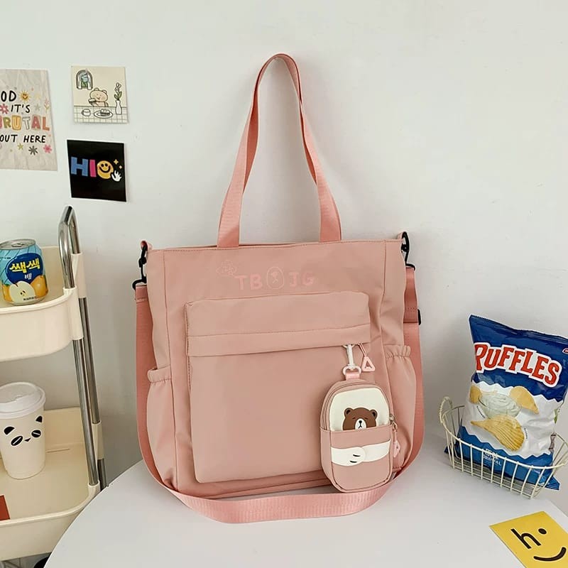 Beige Canvas Tote Bag -AM01408MB Trendy multifunctional shoulder bag for everyday use