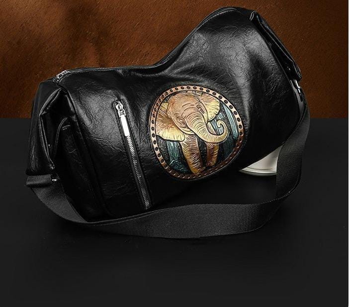 Elephant Patch Black Shoulder Bag PREMIUM QUALITY - AM01402MB Stylish and durable handbag with colorful elephant design